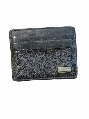 Michael Kors Black Pebbled Leather Card Case with Metal Logo